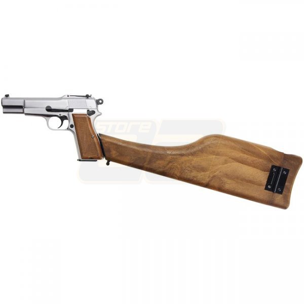 WE Hi-Power MK1 & Stock Gas Blow Back Pistol - Silver