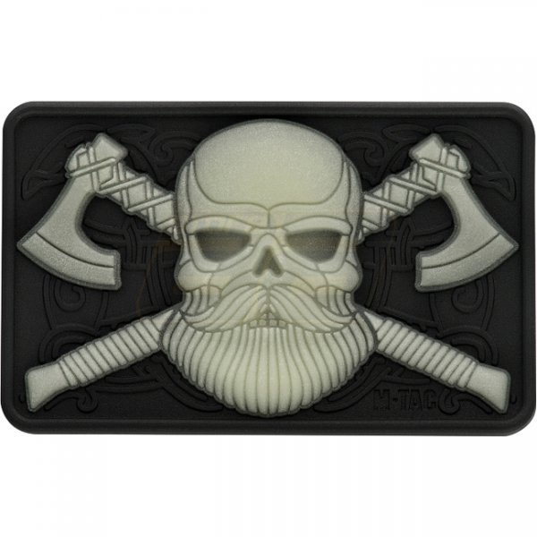 M-Tac Bearded Skull 3D Rubber Patch - Glow in the Dark